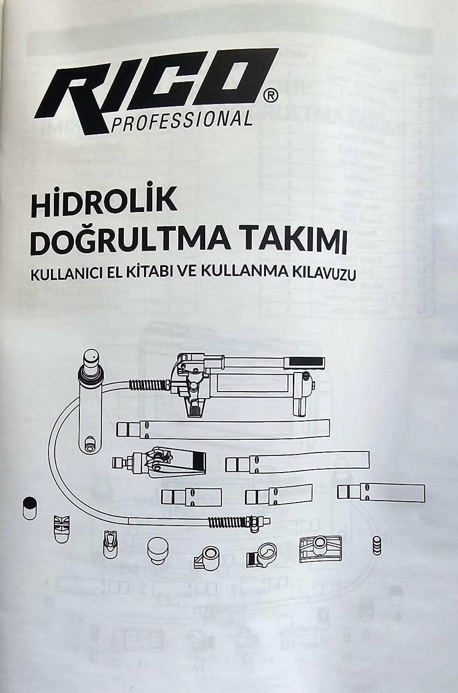 RİCO Hidrolik Doğrultma Takımı 10 TON Saatli 16 Parça 013-RC6036