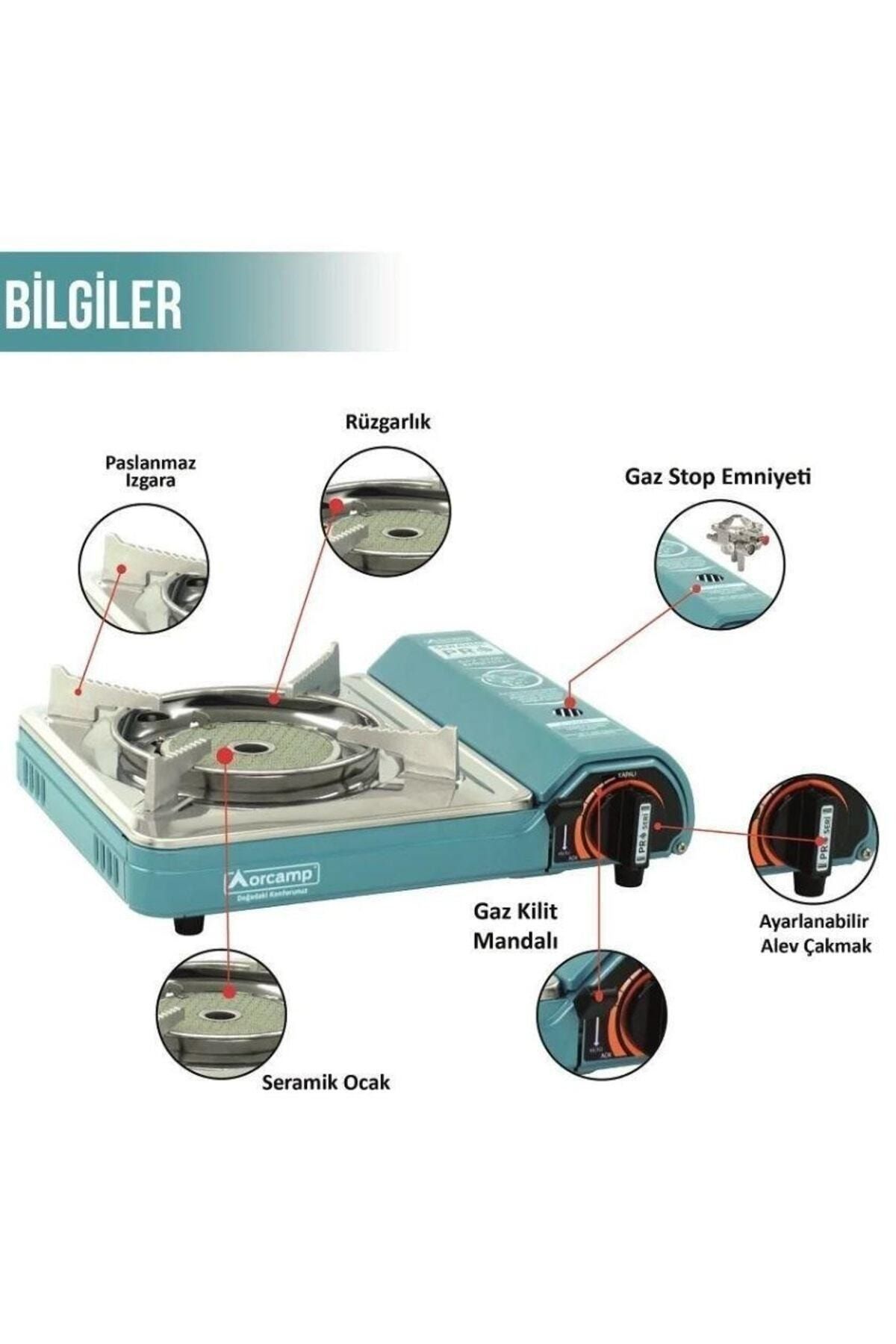 ORCAMP TEKLİ SERAMİK BRÜLÖRLÜ PORTATİF OCAK MAVİ CK-508