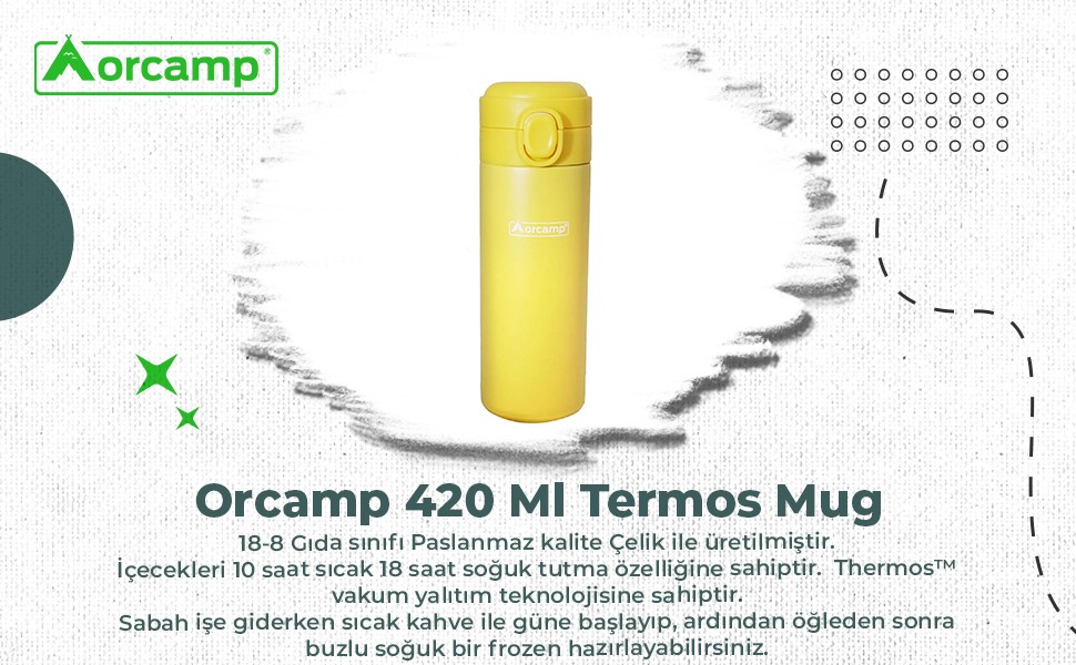 ORCAMP Kamp Termosu Sarı Mug 420 ML OUT-5150S