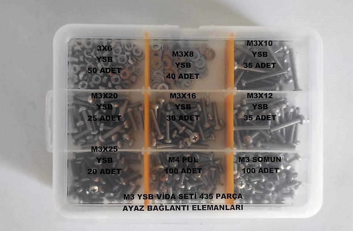 Ayaz M 3 Ysb Vida Seti Paslanmaz İnox 435 Parça A2-70 304 K